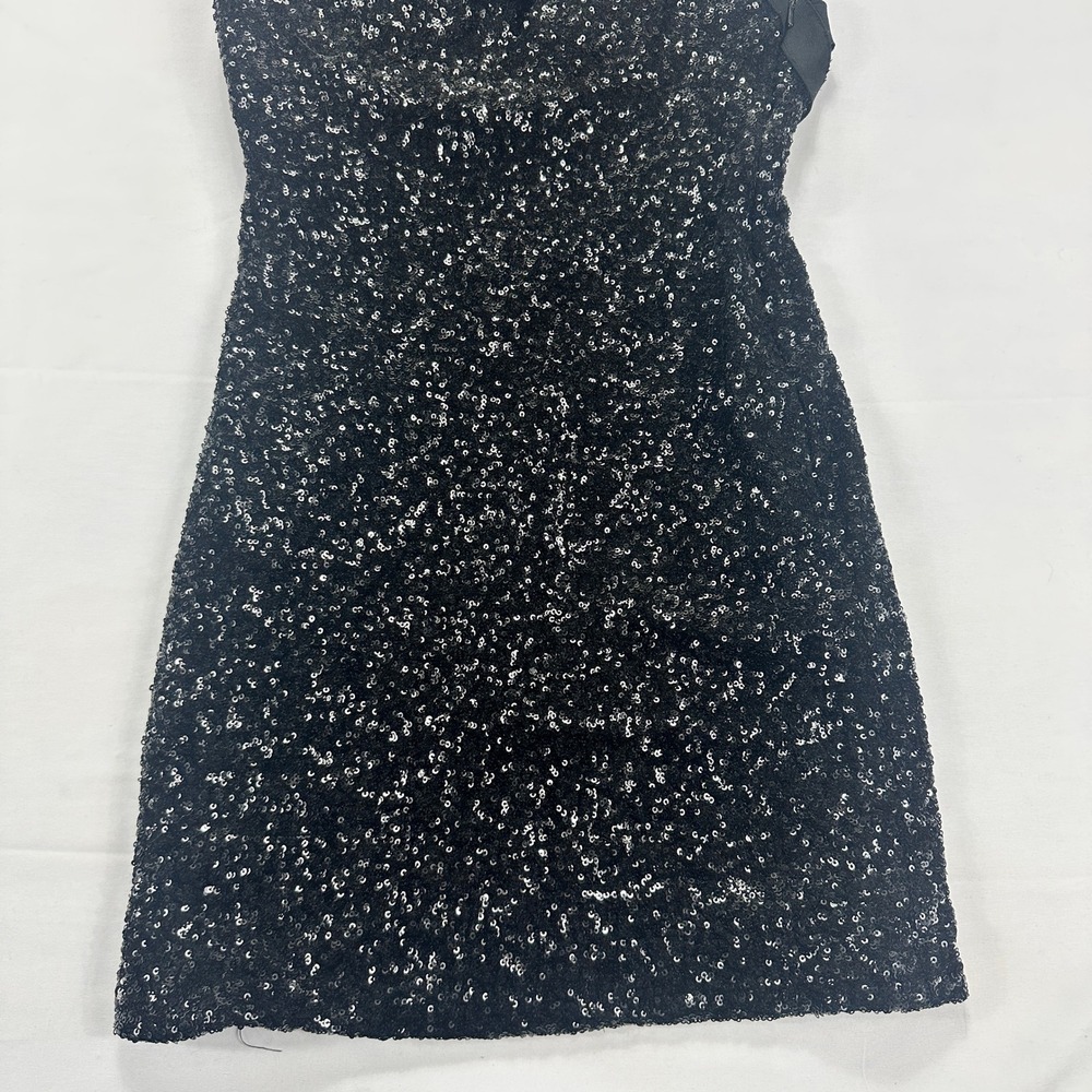 La Femme Black Sequin Bodycon Cocktail Dress Women's Size 2 Criss Cross Strap - Picture 2 of 8